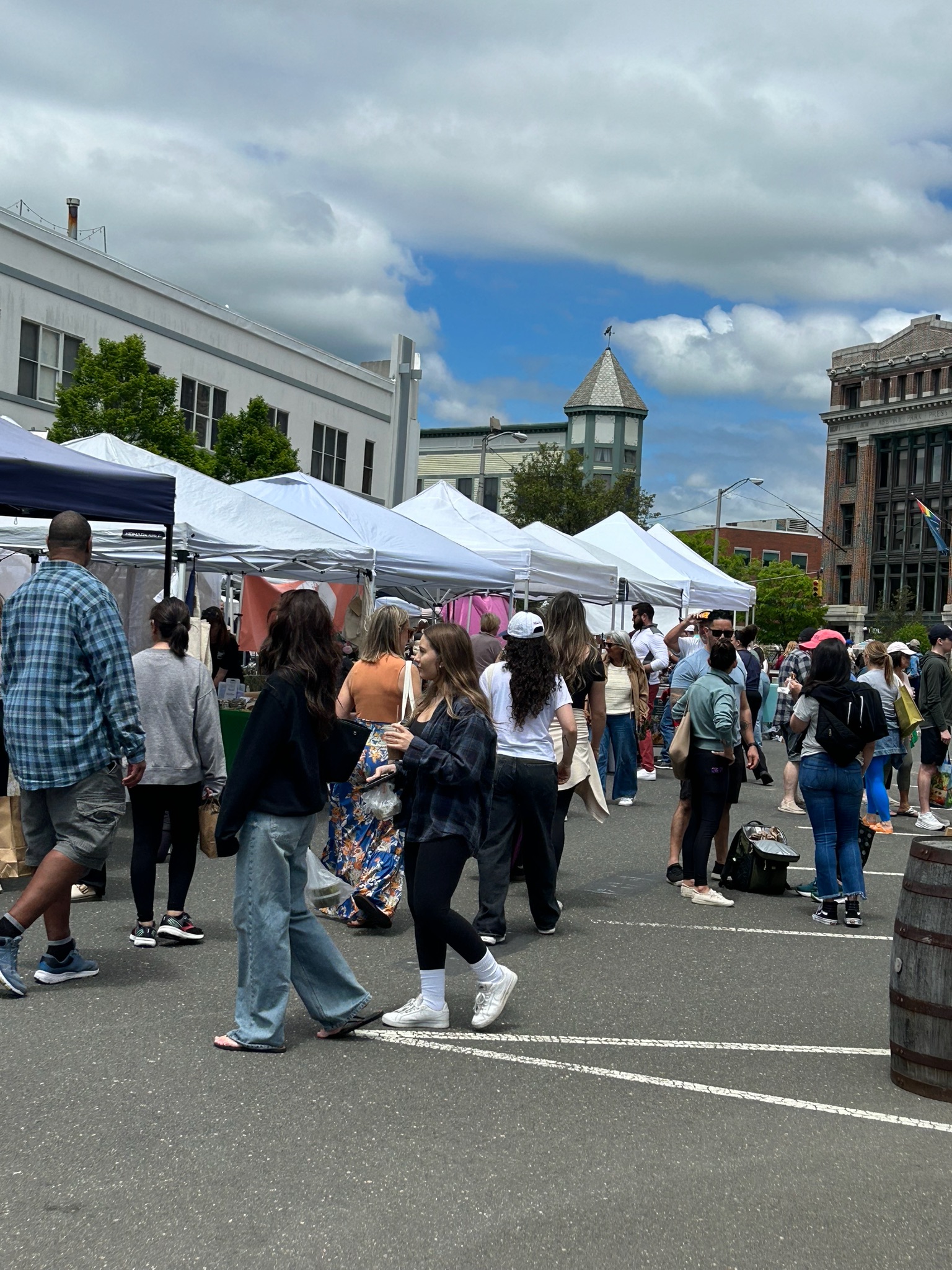 Busy weekend market on a downtown street