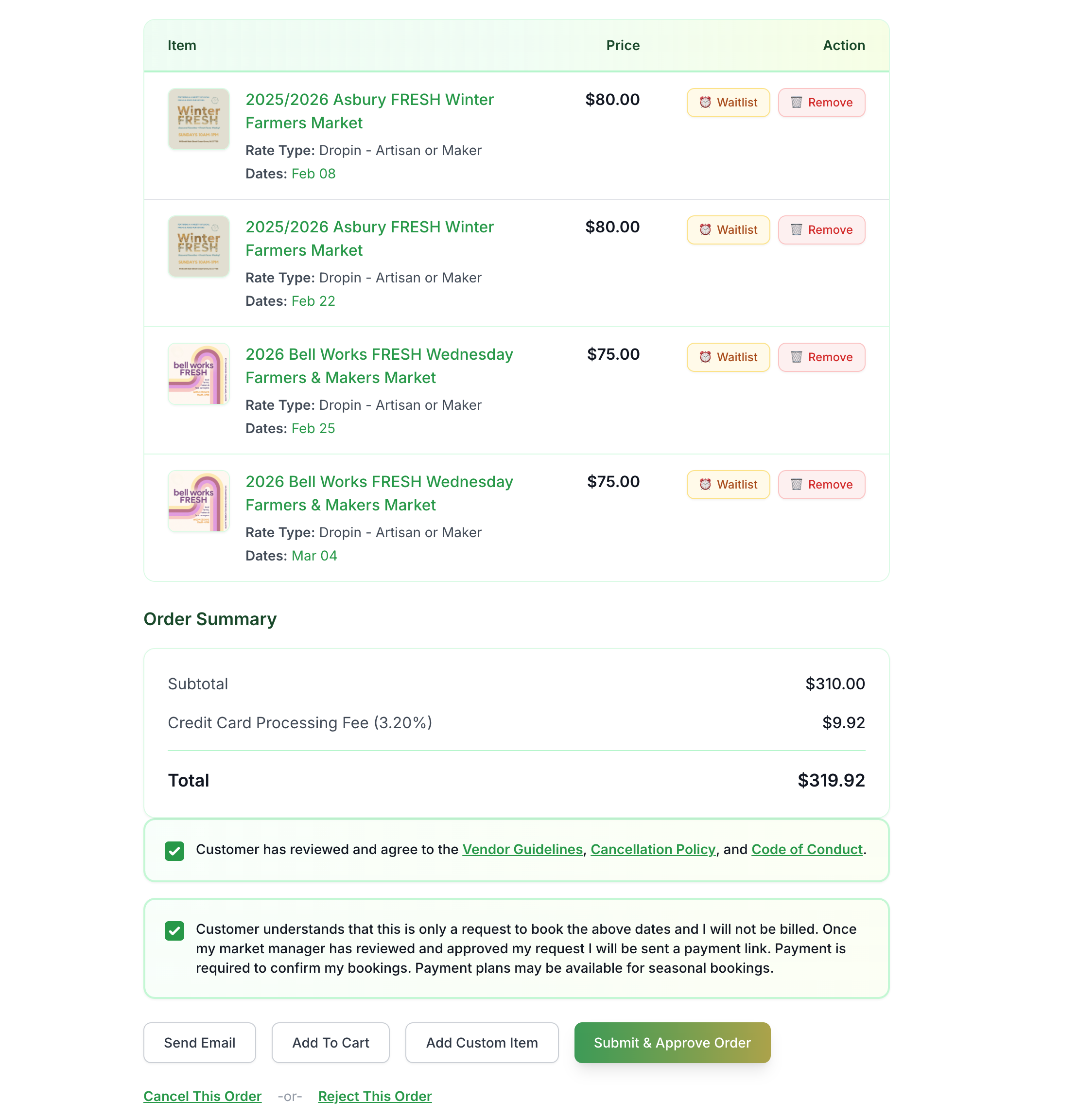 Organizer order management